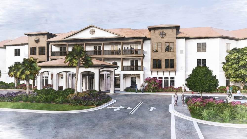 Rendering of the Inn arrival court and porte cochere