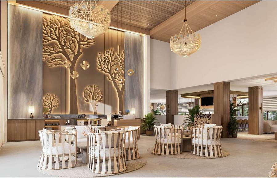 Rendering of the lobby seating and dining edge