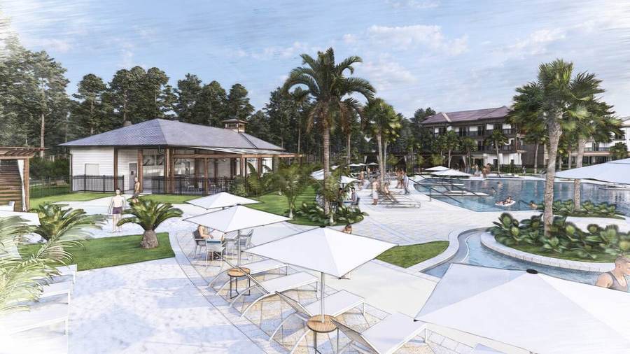 Rendering of the cabana bar and shaded pool deck