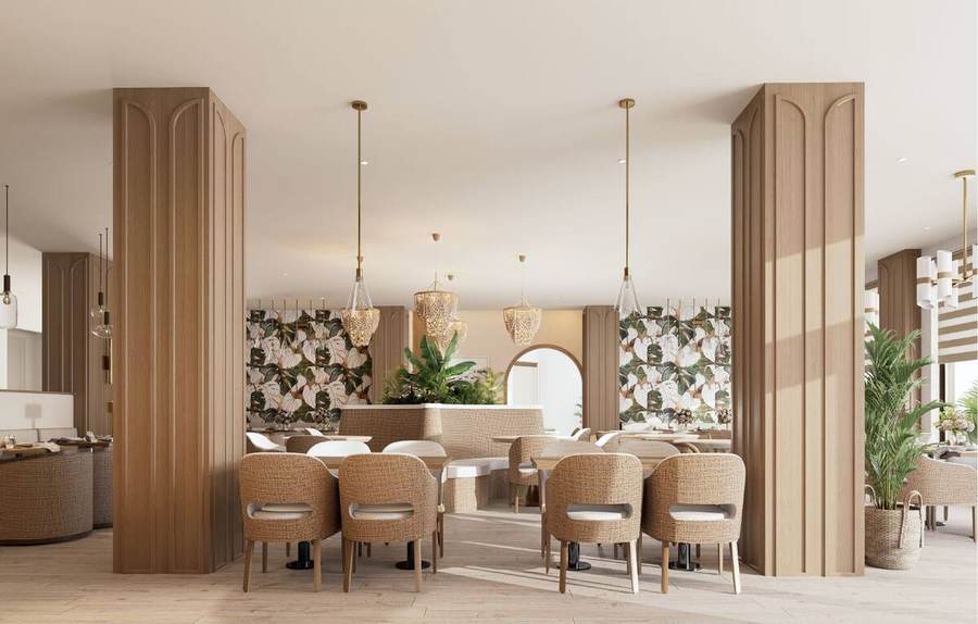 Rendering of the dining room and pass
