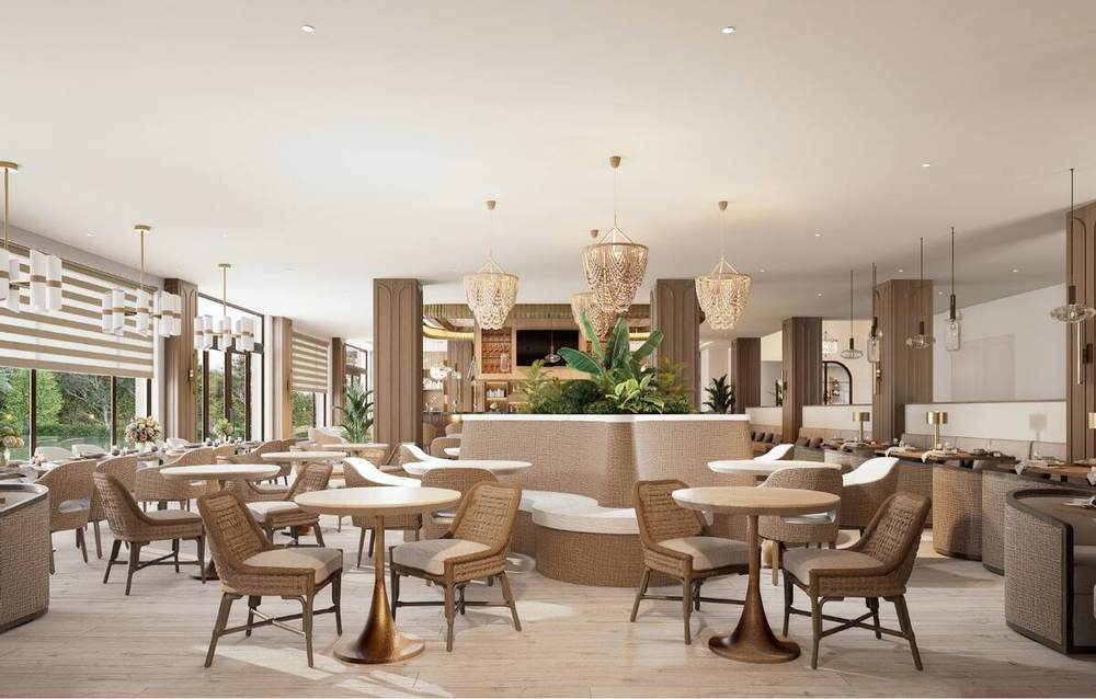 Rendering of the restaurant looking toward the bar and open kitchen